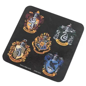 Harry Potter Hogwarts Crest Mug Coaster And Keychain Black/Yellow (One Size)