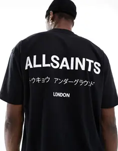 Allsaints Underground Oversized T-Shirt In Black - Black (Size: XL)