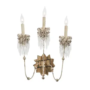 Elstead Venetian 3 Light Indoor Candle Wall Light Beige, Gold, E14