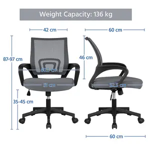 Yaheetech Ergonomic Mid-back Mesh Office Chair - Dark Grey