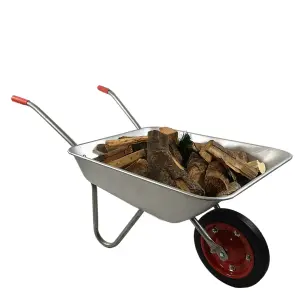 65 Litre 60kg Capacity Galvanised Samuel Alexander Metal Garden Wheelbarrow with Solid Puncture Proof Tyre