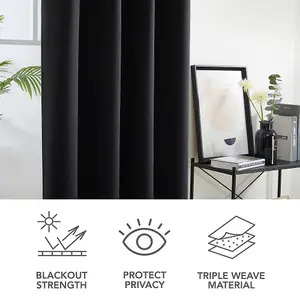 Deconovo Energy Saving and Noise Reducation Thermal Curtains Eyelet Blackout Curtains for Living Room Black 42 x 95 Inch 2 Panels