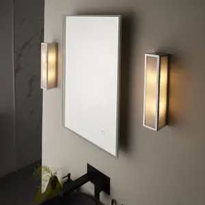 Bathroom Wall Light Fitting - Chrome Plate & Frosted Glass Shade - Twin Lamp