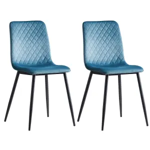 Set of 4 Lexi Velvet Fabric Dining Chairs with Metal Legs Light Blue by MCC