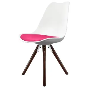 Soho White & Bright Pink Plastic Dining Chair with Pyramid Dark Wood Legs