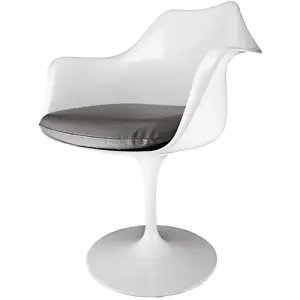 White Tulip Armchair with Grey PU Cushion