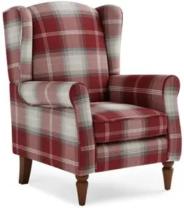 Dunelm Oswald Check Wingback Armchair, Country, Red Oswald Wingback, Textured Weave Fabric