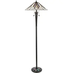 1.6m Tiffany Twin Floor Lamp Black Stem & Retro Stained Glass Shade i00003