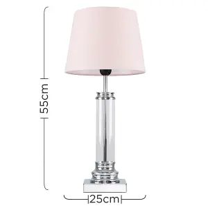 ValueLights Knowles Modern Clear Glass Column Design Touch Table Lamp with Pink Shade