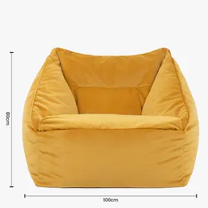 icon Natalia Velvet Armchair Bean Bag and Pouffe Set Ochre Yellow Giant Bean Bag Chair