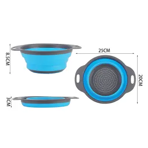 Blue Collapsible Kitchen Silicone Colander Strainer Bowl