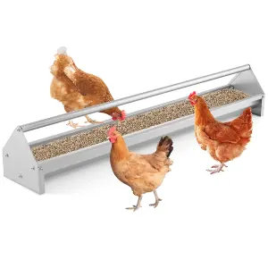 Costway Heavy-Duty Galvanized Steel Chicken Feeding Trough Metal Chicken Feeder