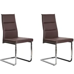 Set of 2 Dining Chairs ROCKFORD Faux Leather Dark Brown