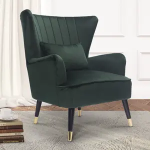 Velvet Bottle Green Camila Accent Wingback Chair