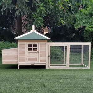 PawHut Chicken Coop Hen Poultry House w/ Nesting Box Outdoor Run Patio Wooden