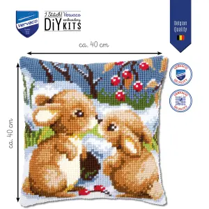 CUSHION SNOW RABBITS - Cross Stitch Kit: Cushion: Snow Rabbits - Vervaco