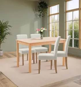 Hallowood Furniture Waverly Light Oak Dining Table (120x70cm) Set with 4 Upholstered Chairs in Beige