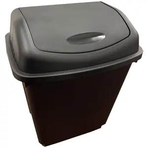 2 x Black 25 Litre Home Kitchen Office Plastic Waste Bins With Swing Lids