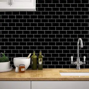 Peel and Stick Self-Adhesive Wall Tile Stickers Backsplash (10 Pack, 12x12 Inches, T 2.5mm, Black)