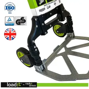 LoadIt 75kg Folding Trolley Sack Truck Barrow, Hand Truck, Moving Trolley on Wheels, Heavy Duty, Bungees, ISO 9001 & TUV GS