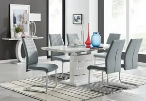 Renato 120cm High Gloss Extending Dining Table and 6 Grey Lorenzo Chairs