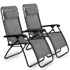 VonHaus Premium Sun Lounger Garden Chairs Set of 2, Weather Resistant Textoline Zero Gravity Chairs for Garden with Steel Frame