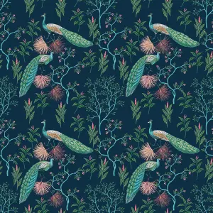 Bobbi Beck eco-friendly blue colourful peacock wallpaper