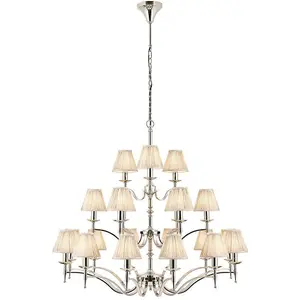 Avery Ceiling Pendant Chandelier Light 21 Lamp Bright Nickel & Beige Pleat Shade