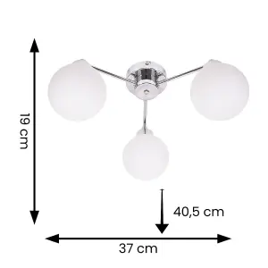 ValueLights Jonah 3 Way Brushed Chrome Ceiling Light Fitting with Globe Shades for Living Room Hallway - LED Bulbs Included