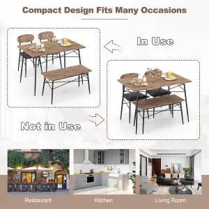 Costway 4 Pcs Dining Table Set Rectangular Kitchen Table w/ Bench & 2 Upholstered Chairs