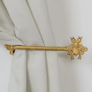 Melody Maison Set of 2 Antique Gold Metal Bumblebee Curtain Tie Backs