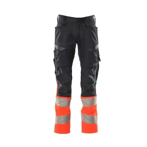 Mascot Accelerate Safe Trousers with Kneepad Pockets - Dark Navy/Hi-Vis Red   (34.5) (Leg Length - Short)