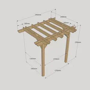 Wall Mounted Double Garden Pergola - Wood - L180 x W240 x H270 cm - Rustic Brown