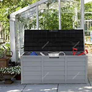 112cm W Waterproof Lockable Outdoor Garden Storage Box, Light Grey