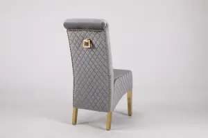 A Pair of Velvet Dining Chairs with Golden Legs in Grey