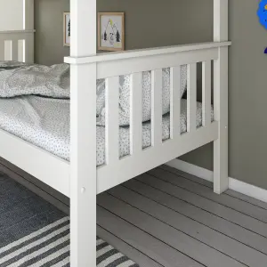 Carra White Wooden Single Bunk Bed With Pocket Mattresses