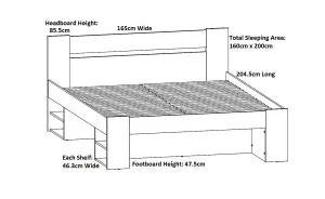 King Size Bedframe Euro 160cm Shelving Storage Solid Wood Slats White Matt Nepo