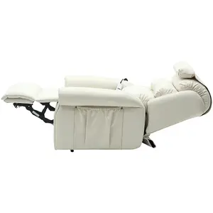 Dual Motor Rise and Recline Armchair - Waterfall Pillow - Cream Suedette Fabric