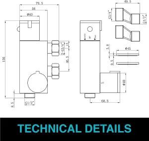 ENKI, Vero, T31, Thermostatic Bar Shower Mixer Valve, Douche Shataf Bidet Tap, Small Shower Valve for Caravan or Boat, Vertical