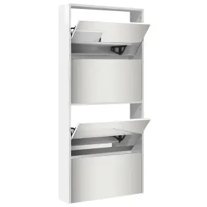 Berkfield Shoe Cabinet with Mirror 4-Layer High Gloss White 63x17x134 cm