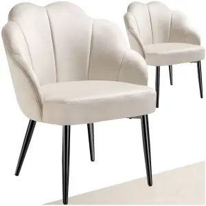 Accent Chair Hellen - velvet cover, padded, extra-wide shell-shaped backrest - cream/black