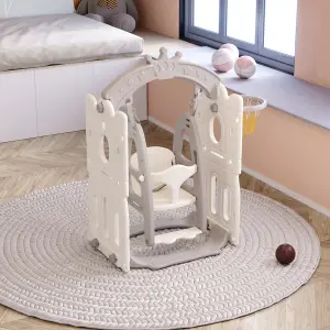 Beige Crown Cartoon Toddler Play Set Swing Set with Basketball Hoop