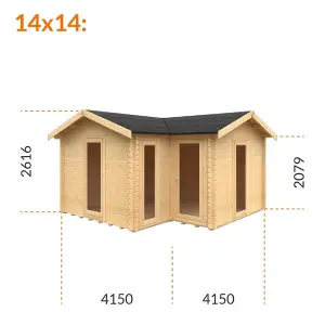 14ft x 14ft (4150mm x 4150mm) Horsforth "The Chester" 44mm L-Shaped Log Cabin With 3 Windows