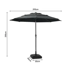 3M 3-Tier Parasol Umbrella Sun Shade with Mobile Base Easy Crank and Push Button