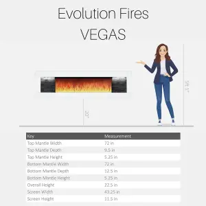 Vegas Built in Britain Wall Mounted Electric Fireplace, LED Flame, Fully Assembled, 72 Inches Wide