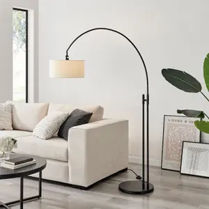 Furniturebox UK Lucinda Arc Floor Lamp with White Shade and a Matte Black Base