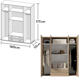 Timeless Stella Trading BASE Hinged Door Wardrobe W1600mm H1770mm D520mm - Oak Sonoma, Spacious Storage, Classic Design