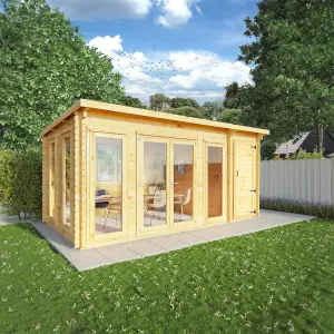 Waltons 5.1m x 3m Wooden 28mm Log Cabin with Side Shed Pent Summerhouse Garden Room 17ft x 10ft