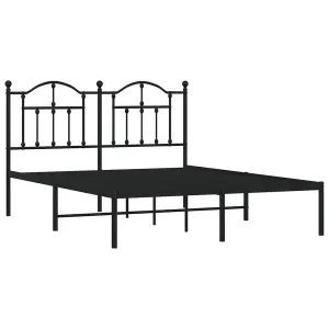 Berkfield Metal Bed Frame with Headboard Black 140x190 cm