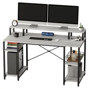 Kinslee 55inch Computer Desk, Office Work Desk with Monitor Stand White Wash